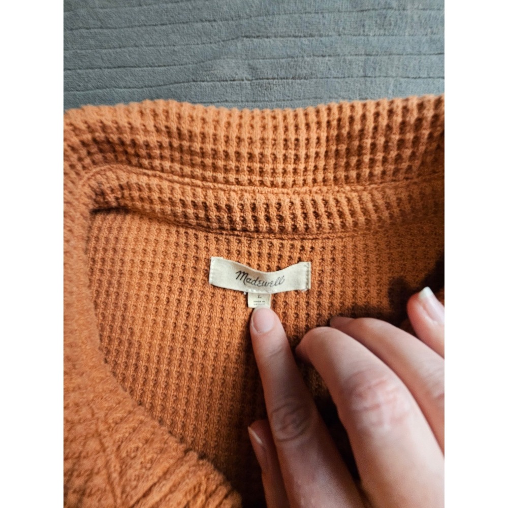 Madewell Waffle Knit Button Down Shirt Rust Orange Women Large